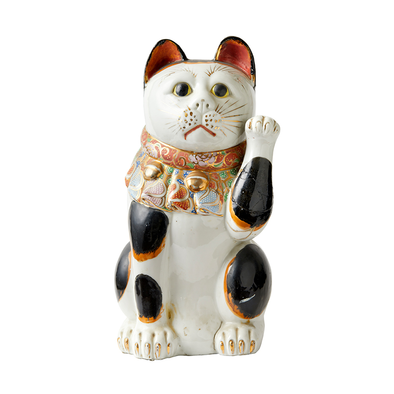 招き猫 鯛柄 井上翠 陶人形 女性作家 玄関飾り 信楽焼置物 時代招き猫楊枝入れ/磁器人形/珍品！